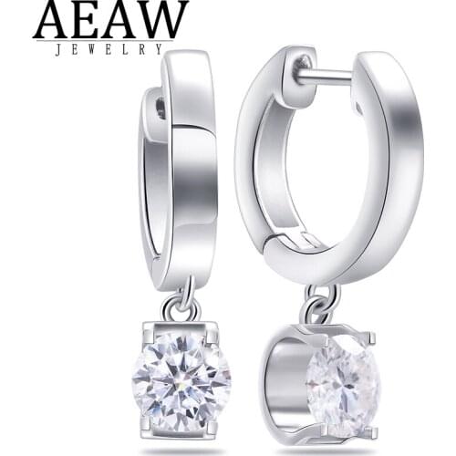 AEAW Round Excllent Cut 1.0ctw 5.0mm DF Color VVS1 Moissanite Earring Drop Earring Real 18K White gold Fine Jewelry