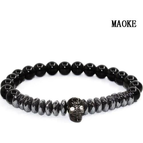 Promotions Micro Inlayed Zircon Bracelet Carved Skull Charcoal Volcanic Lava Bracelet Fashion Jewelry for Womens Fashion Gifts