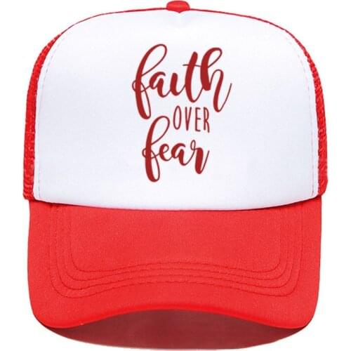 Faith Over Fear Letter Printed Baseball Cap Trucker Hat For Women Men Unisex Mesh Adjustable Size Parent-child Hats