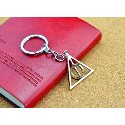 Hot Sale Movie Key chain Deathly Hallows Keychain Rotated Triangle Pendant Key Holder 24pcs/lot