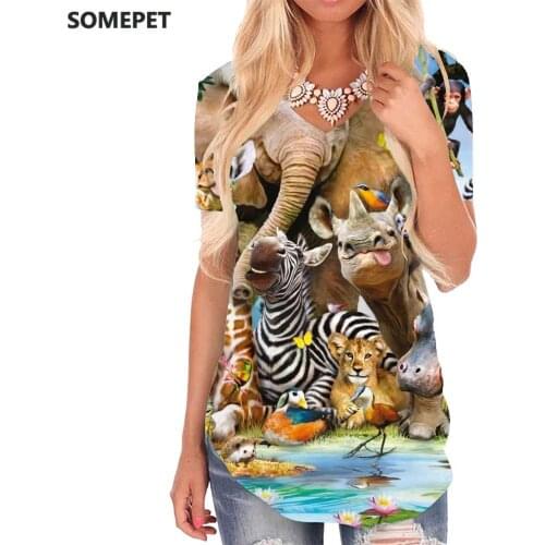 SOMEPET Animal T Shirt Women Home V-neck Tshirt Funny Tshirts Printed Harajuku T-shirts 3d Womens Clothing Hip hop Loose New