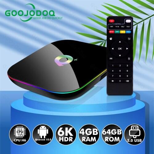 GOOJODOQ Q+ Smart TV Box Android 10.0 IPTV Box Set 6K 3D Youtube Video Media Player 2.4G Wifi TV Receiver Mini Set Top Box Black