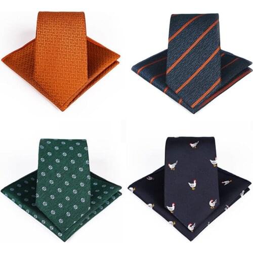 GUSLESON Fashion Printing 7cm Tie Set For Men Necktie Handkerchief Set for Wedding Business Party Formal Gift