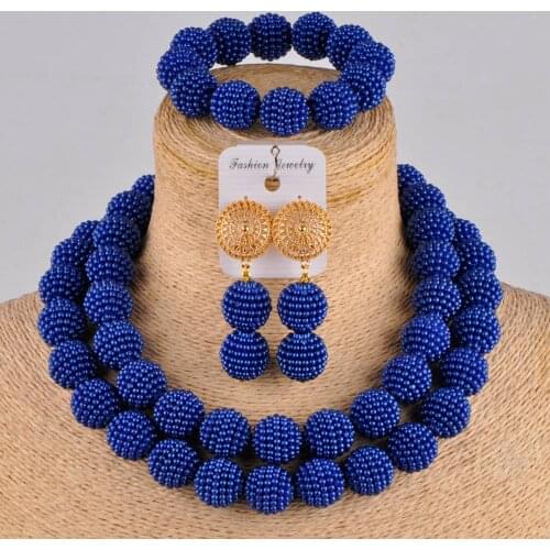 Simulated pearl Europe and America necklace royal blue African beads jewelry set ZZ02