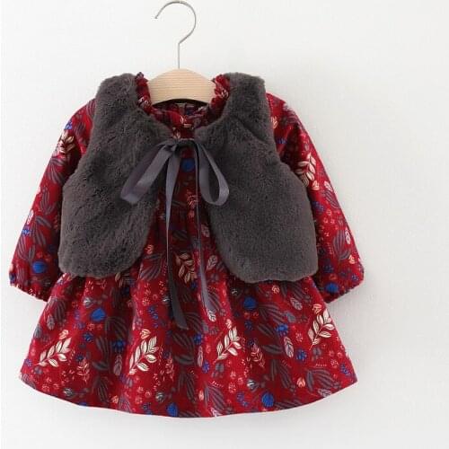 2018 hot sale children girls winter clothing set Baby girls good soft cloak+ Color print velvet warm dress sets 1-3 Years