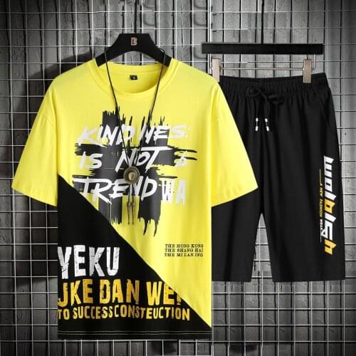 Summer New 2 Piece Set of Mens Large Size Oversized Loose (T-shirt + Shorts) Casual 2 Piece Set Mens Fashion Sports Suit