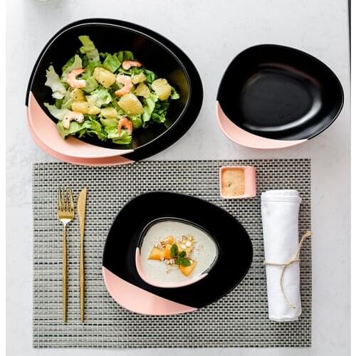Creative Cute Pink Black Ceramic Bowl Fruit Salad Plate Hotel Service Tray Table Decoration Kitchen Storage Supplies