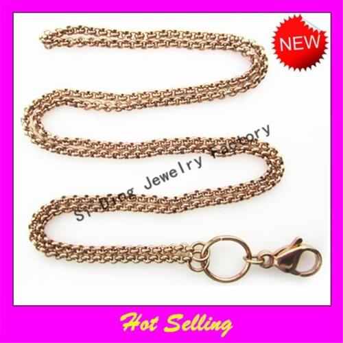Hot Selling 24 inches stainless steel rolo chain floating charm locket chains rose gold locket chain
