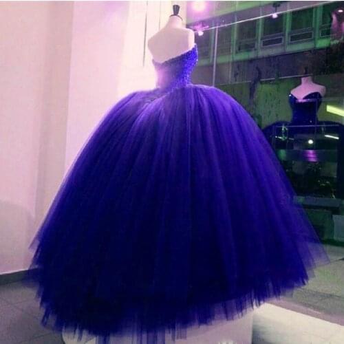 Crystal Beaded Bodice Corset Royal Blue Wedding Dresses Ball Gowns Customized Made Shiny Bridal Dress vestido longo de renda