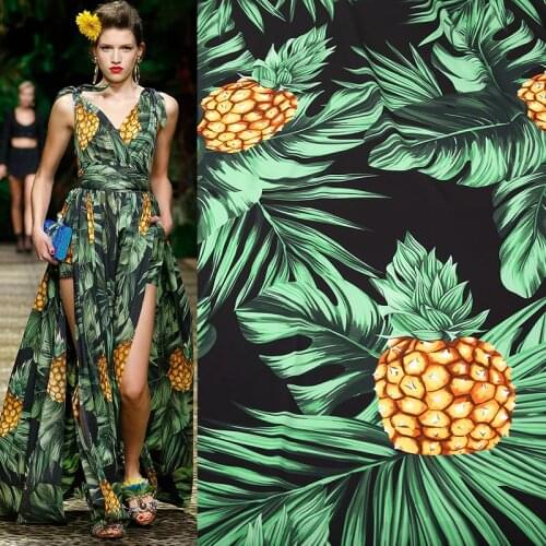 100x150cm Fashion Week Tropical Fruit Pineapple Leaf Pattern Digital Printing Polyester Fabric For Woman Dress Blouse DIY Sewing