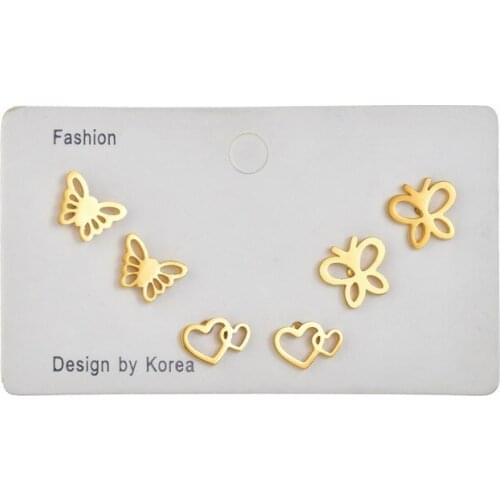 Fashion Animal Butterfly Cute Heart Moon Butterfly Stud Earrings Set for Women Jewelry Korean Earrings Set