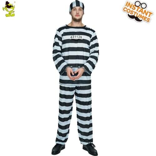 Men Classic Prisoner Costume for Halloween Party Clothing Purim Role Play Killer Outfits Fancy Dress Up for Adult Male