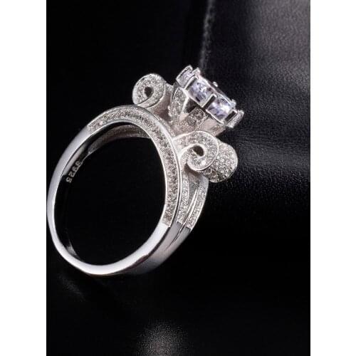 Real Solid 100% 925 Sterling Silver Lotus flower Rings for Women Luxury 4ct Simulated Diamond Platinum Wedding Jewelry SIZE 5-10