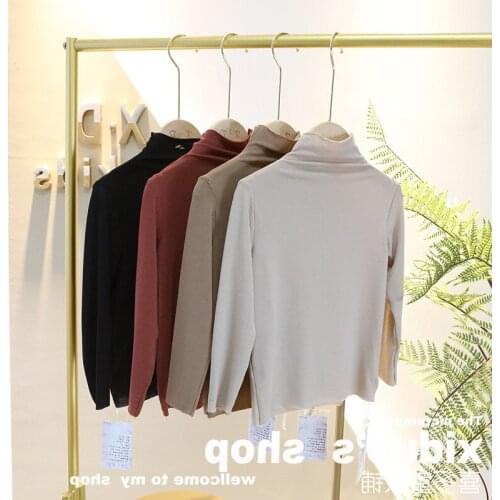 Girls'Bottom Shirt High-collar Elastic T-shirt Top New Kids' Wear in Autumn 2019 girls tops