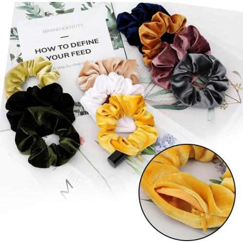 Novelty Korea Velvet Scrunchies Zipper Scrunchie Tie-dye Elastic Hair Bands Solid Color Headbands Fashion Woman Hair Accesories