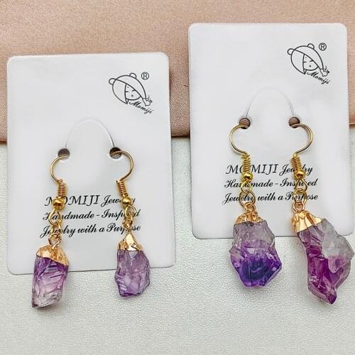 New Korean Statement Earrings for Women Reiki Healing Irregular Amethyst Drop Earrings Gold Color Earrings Fashion Jewelry 2021