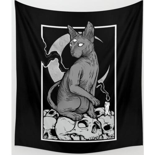 Occult Cat Tapestry Wall Hanging Beach Towel Throw Blanket Picnic Yoga Mat Tapestries Home Decoration