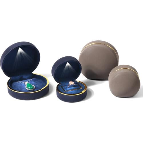 Round LED Jewelry Box Bulk Simple Ring Pendant Display Gift Case Jewellery Boxes and Packaging Wholesale