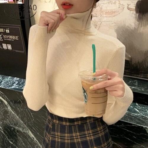 2020 Autumn Slim Women Sweater Knitted Turtleneck Elastic Female Pullover Sweater Long Sleeve Cotton Clothes Sueter Mujer 10607