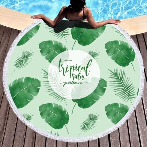 150x150cm Tropical Leaf Printed Round Microfiber Beach Towels With Tassels Roundie Adults Serviette Picnic Yoga Blanket