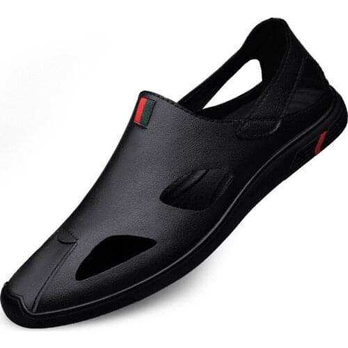 Casual sandals 2021 new summer Baotou sports shoes hole shoes trendy mens leather shoes soft leather mens beach shoes