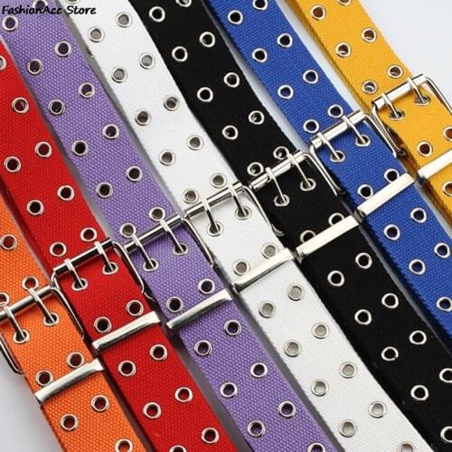 Double Grommet Hole Buckle Belt Wide Canvas Web Belt Female Male Waist Strap Belts