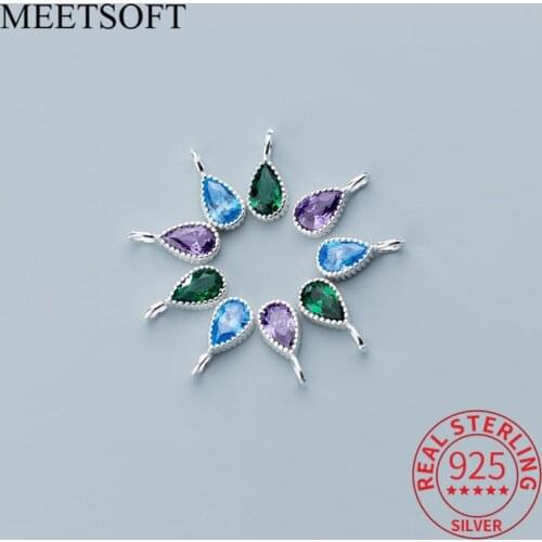 MEETSOFT Romantic 925 Sterling Silver Drop Water Colorful Zircon Charms DIY Handmade Fine Jewelry Deocration Accessories