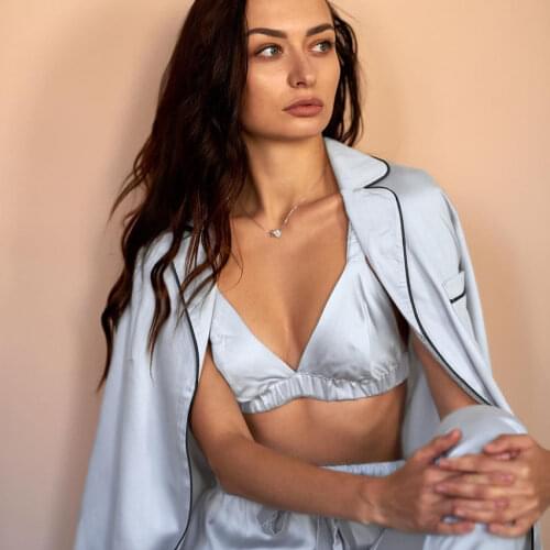 HECHAN Sexy Pajamas Female Satin Robe With Bra 3 Piece Set Home Suit For Women Sleepwear Long Sleeve Summer Casual Dropshipping