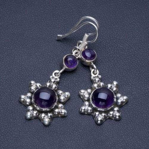 Natural Amethyst 925 Sterling Silver Earrings 1 3/4" Q1682