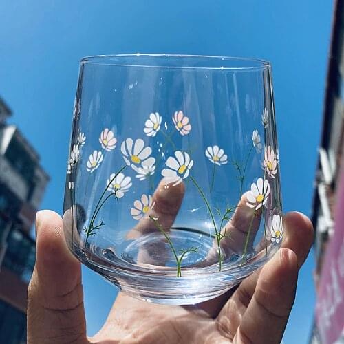 Belly Flower Glass Cups Small Daisy Water Tumbler INS Japanese and Korean Large Capacity Yogurt Mug Summer Cofee Cups 360ML