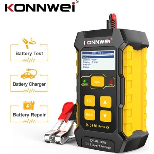 KONNWEI KW510 OBD2 Car Battery Charger 12V Automotive Battery Repair Test Tool Motorcycle Vehicle 4Ah-100Ah Diagnostic Analysis