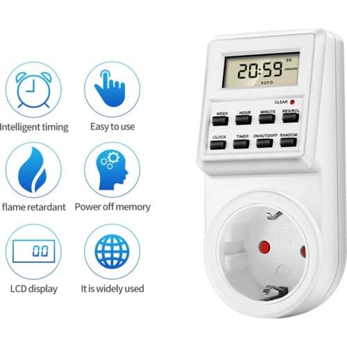 TM03 Digital Timer Switch Socket Electronic Kitchen Timer Outlet 12/24 Hour Cyclic Programmable Timing Socket Time Setting