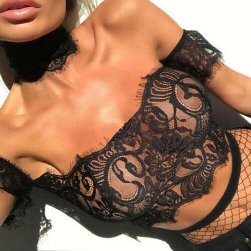 Women Sexy Lingerie Crop Top Lace Off Shoulder Tank Top Vest Short Sleeve Ladies Costume Female Clothing Summer New Dropshipping