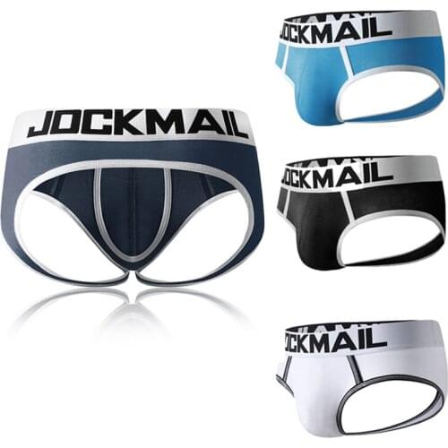 JOCKMAIL Sexy Men Underwear Briefs BOTTOMLESS Gay Penis Pouch Open Back Underpants Modal Male Panties Shorts