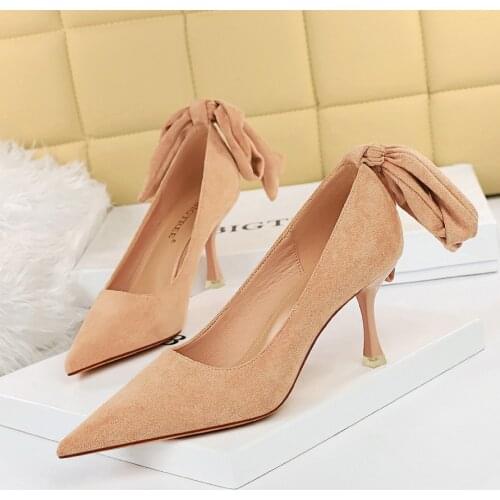 BIGTREE 2021NEW Flock Fashion Shallow Sexy Ankle Strap Women Pumps Solid Pointed Toe 7.5CM Stiletto Heels Sweet Shoes Size 34-40