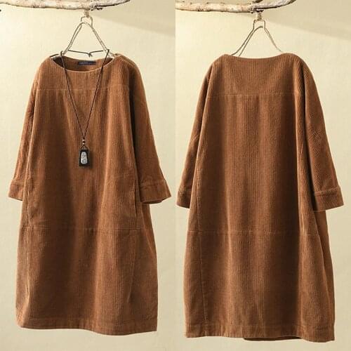 Corduroy Dress ZANZEA 2021 Autumn Women Kaftan Casual Sweatshirt Long Sleeve Tunic Vestido Female Solid Hoodies Robe Plus Size