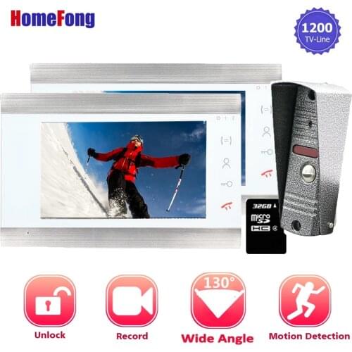Homefong 7 Inch 2 Video Intercom Doorbell Camera Wired 1200TVL Motion Sensor Recording Door Phone System for Home Security