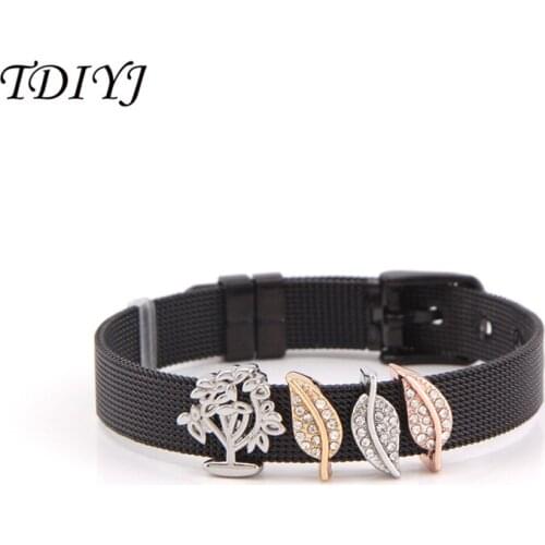 TDIYJ 21CM Vintage Dark Mesh Keeper Bracelet Set with Tree Pave Left Slide Charms Jewelry for Lovers' Gifts Mothers Day 1 Set