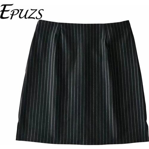 Summer Split Striped Skirts Women Black White High Waist Slim Mini Skirts Casual Basic office A-LINE skirt korean jupe femme