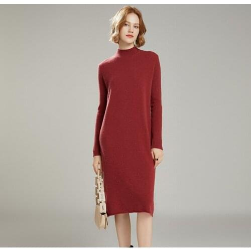 Woman winter 100% Cashmere sweaters autumn knitted Pullovers dresses High Quality Warm Female jumper Half high collar clothing