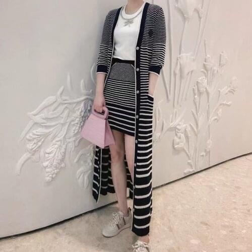 2021 spring and summer new womens mesh irregular stripes contrast color knitted sweater short skirt top 00182 cardigan long