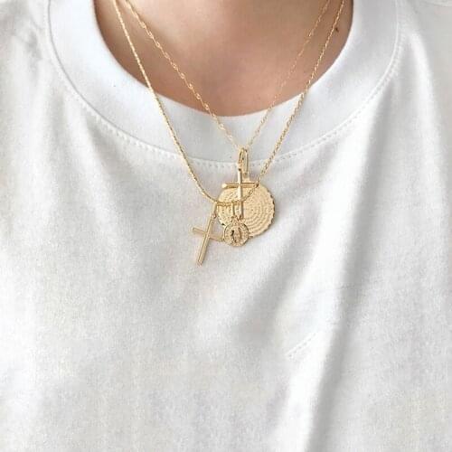 Bohemian Vintage Gold Color Necklaces for Women Choker Cross Multi-layer Necklace Statement Party Jewelry