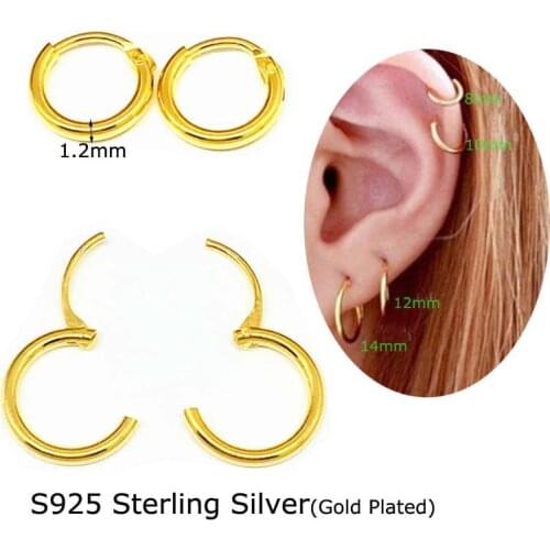 1pairs 925 Sterling Silver Small Hoop Earrings Helix Conch Daith Piercings 8-20mm