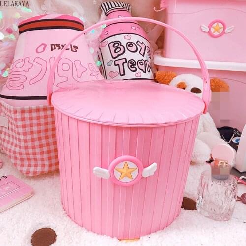 10L Cosplay Anime Card Captor Sakura Pink Bucket With Lid Portable Bath Basket Action Figure Plastic Cartoon Laundry Buckets Toy