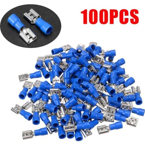 100pcs/lot 6.3mm Copper Female Spade Insulated Wire Crimp Terminals Electrical Sleeve Wire Wrap Connector for 16-14AWG