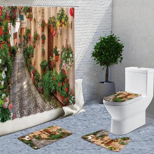3d Alley In Old Italy Town Shower Curtains Fabric Set Hang On The Wall Scenic Bathroom Decor Rugs And Curtain Bath Mats For Home