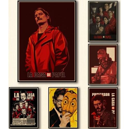 50 Designs La Casa De Papel Kraftpaper Poster Money Heist Poster Art Painting Fancy Wall Sticker for Coffee House Bar