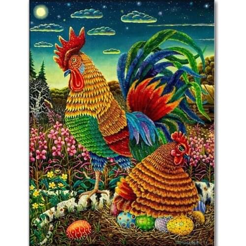 DIY Diamond Mosaic Rooster & Hens Chicken Needlework Full Square Diamond Painting Cross Stitch Diamond Crystal Wall Art