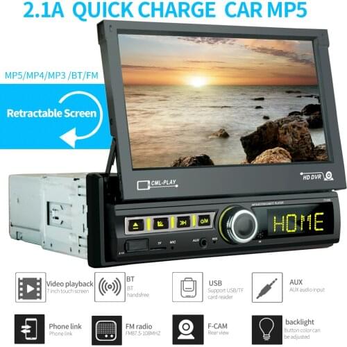 1 Din Car Radio Bluetooth Mirror link 1din Multimedia Player Touch Screen Retractable MP5 USB Audio Stereo