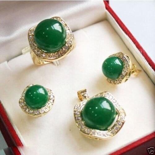 FREE shipping>>>>>>Jewelry Green Natural 18KGP earrings pendant Ring Crystal Set